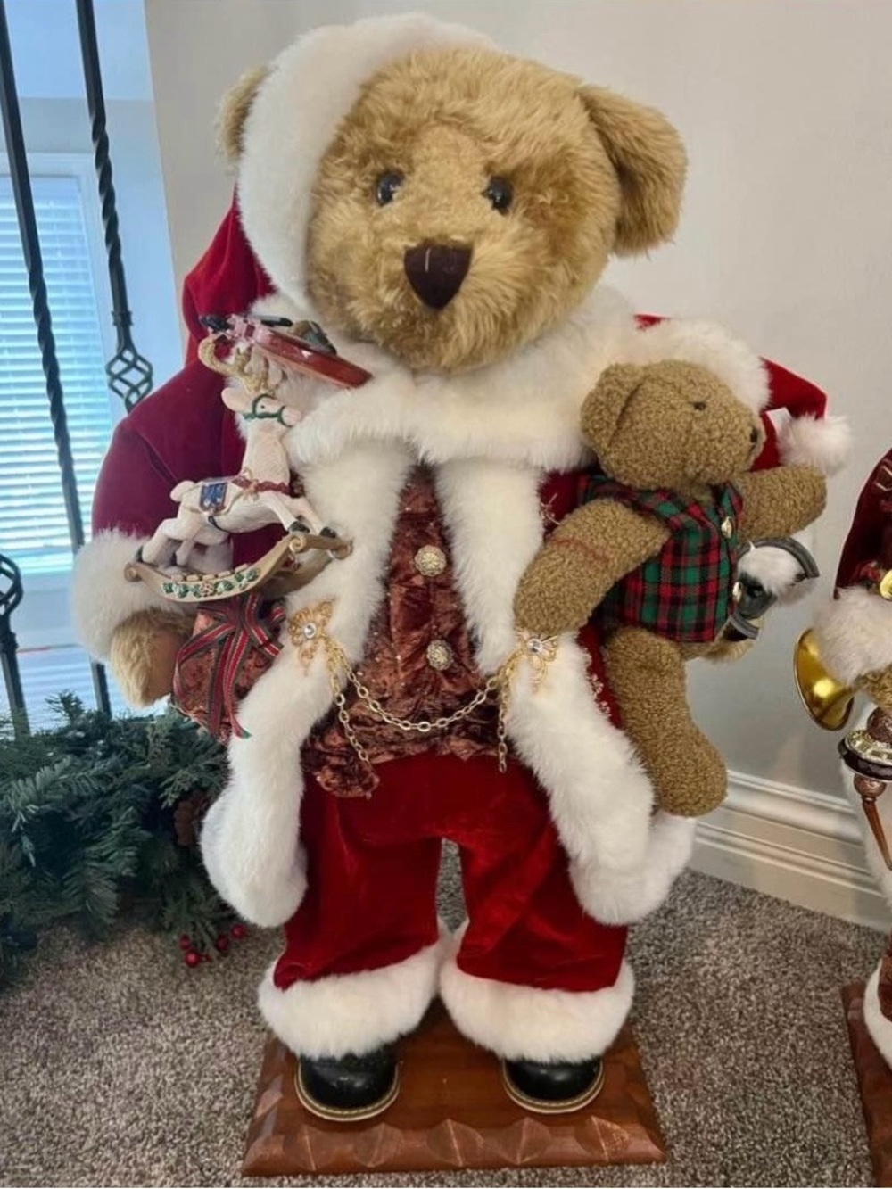 Holiday Santa Bear Figurine Stands about 2 1/2 ft Plush Teddy - Red and White